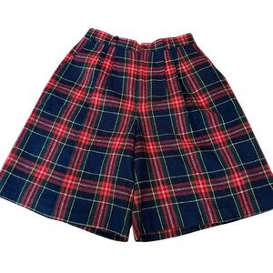 Vintage Women’s Size 10 Tartan Plaid Wool Blend Pleated High Rise Long Shorts